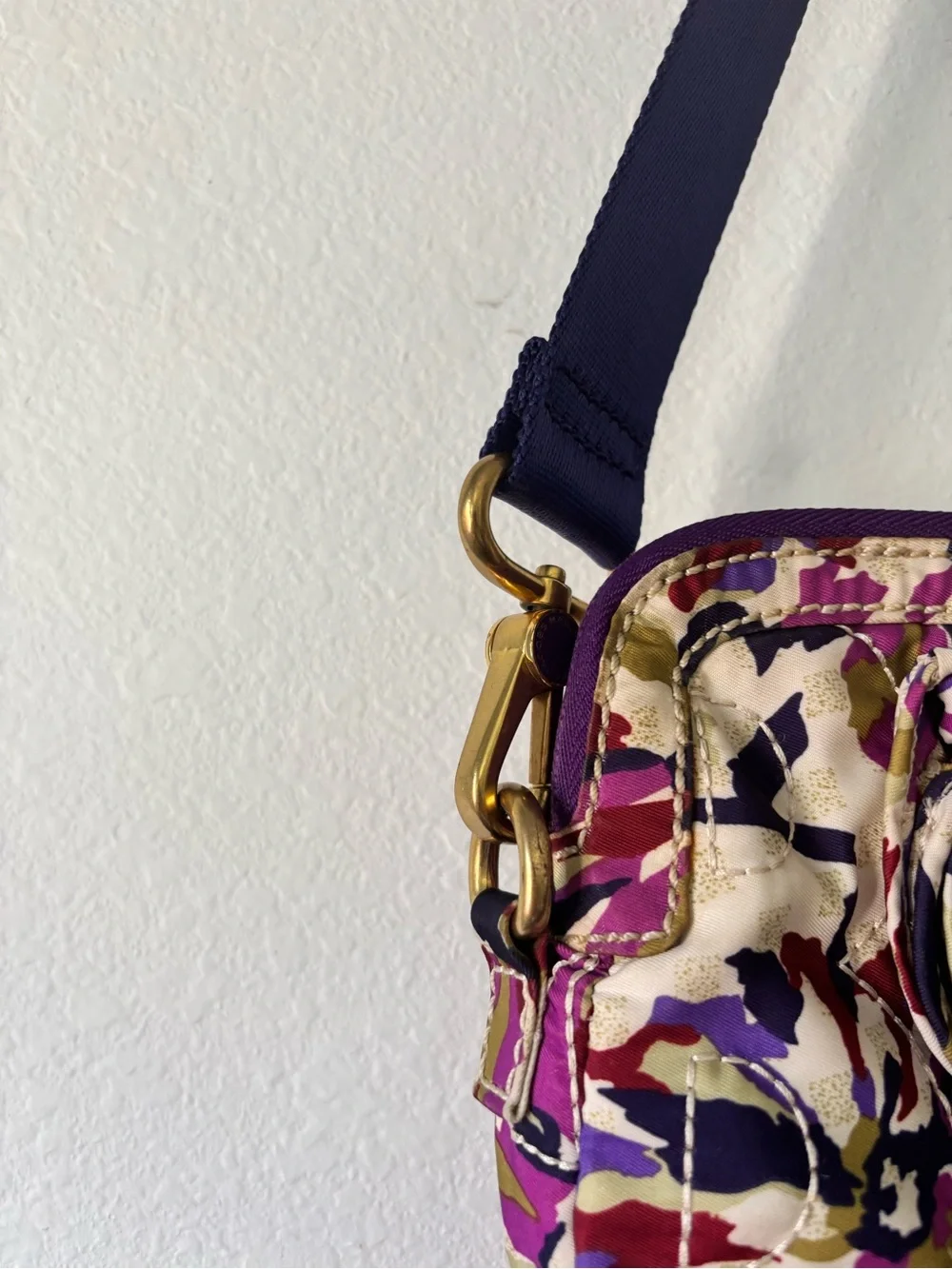 Marc by Marc Jacobs Cream Floral Quilted Laptop Bag with Purple Strap